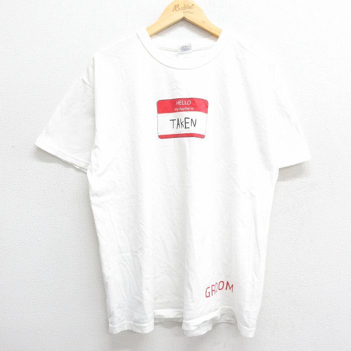 L/古着 半袖 ビンテージ Tシャツ メンズ 00s HELLO GROOM コットン クルーネック 白 ホワイト 23jul08 中古_画像1