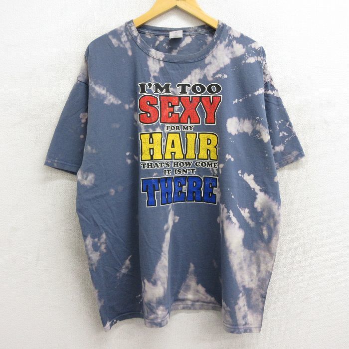 XL/古着 半袖 ビンテージ Tシャツ メンズ 00s SEXY HAIR THERE 大きいサイズ コットン クルーネック 薄紺 ネイビー ブリーチ加工 23jul_画像1