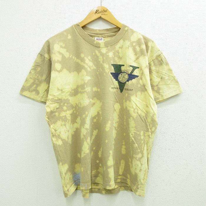 XL/古着 半袖 ビンテージ Tシャツ メンズ 90s VICTORY IN CHRIST コットン クルーネック ベージュ他 カーキ ブリーチ加工 spe 23jul27_画像2