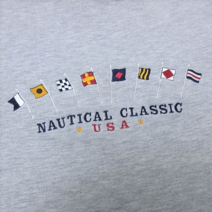 XL/古着 長袖 スウェット メンズ 00s NAUTICAL CLASSIC USAロゴ 旗 刺繍 クルーネック グレー 霜降り 23oct20 中古 スエット トレーナ_画像2