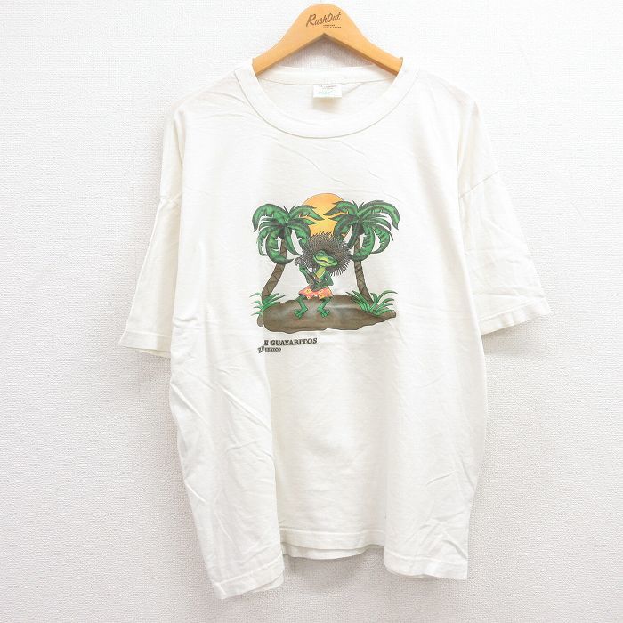 XL/古着 半袖 ビンテージ Tシャツ メンズ 00s カエル ヤシの木 メキシコ 大きいサイズ コットン クルーネック 白 ホワイト 23jul27 中_画像1