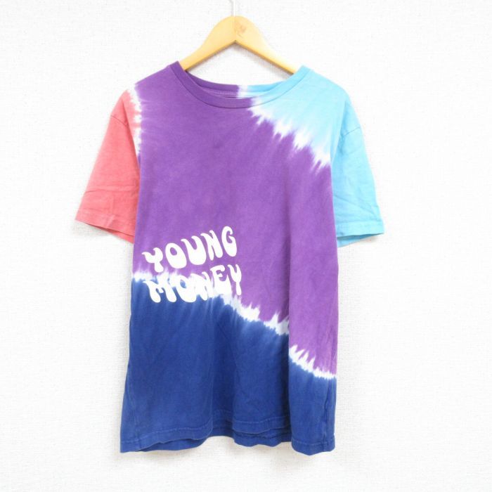 XL/古着 半袖 Tシャツ メンズ YOUNG MONEY コットン クルーネック 紫他 パープル タイダイ 23may29 中古_画像1