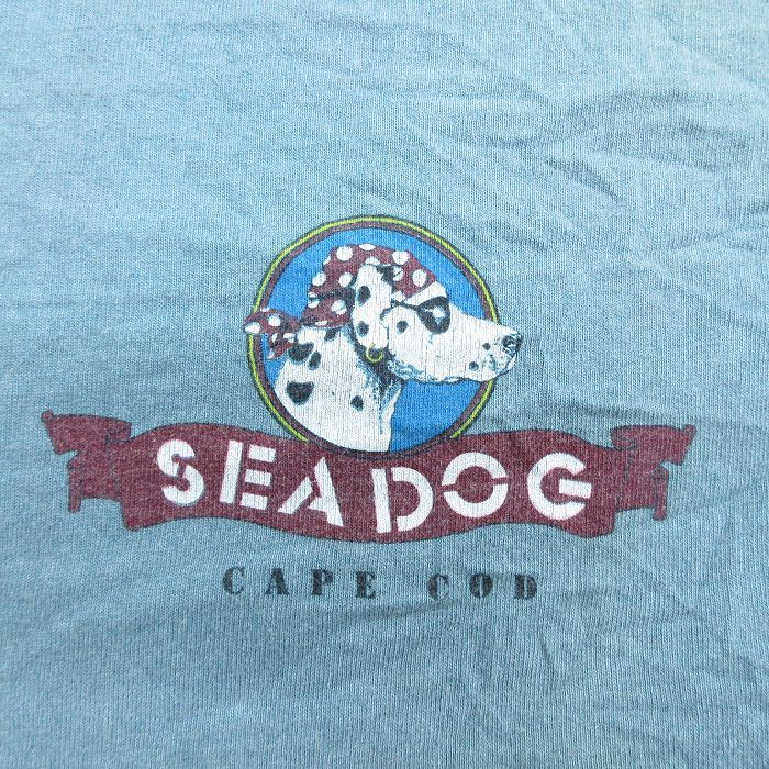 L/古着 半袖 ビンテージ Tシャツ メンズ 90s 犬 ダルメシアン SEA DOG コットン クルーネック 青緑 spe 23sep02 中古_画像3