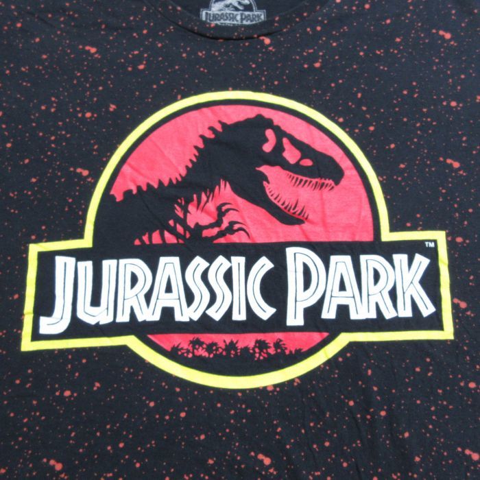 XL/古着 半袖 Tシャツ メンズ 映画 ジュラシックパーク コットン クルーネック 黒 ブラック ブリーチ加工 23jun01 中古_画像3