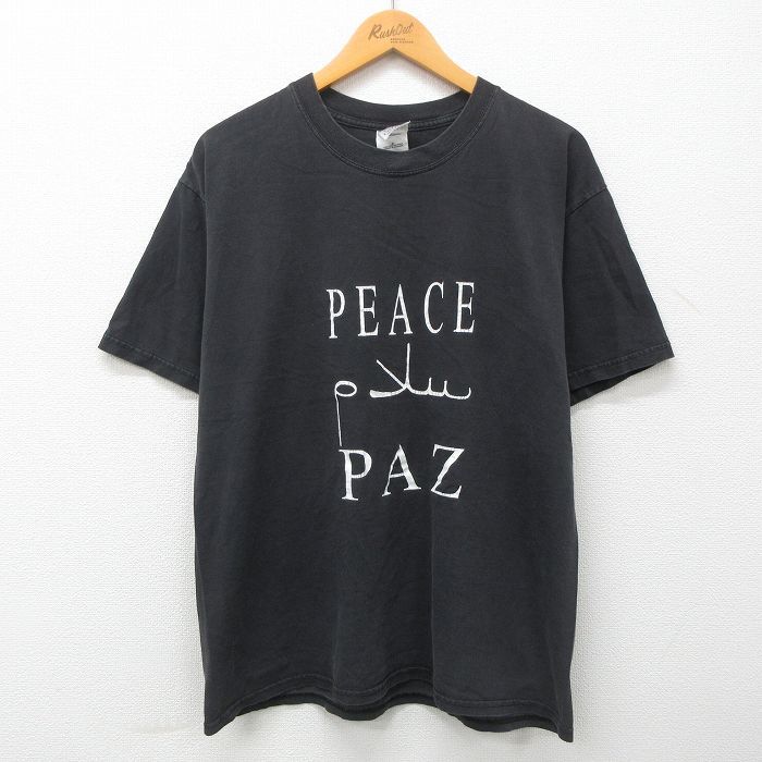 XL/古着 半袖 ビンテージ Tシャツ メンズ 00s PEACE PAZ コットン クルーネック 黒 ブラック 23apr26 中古_画像1