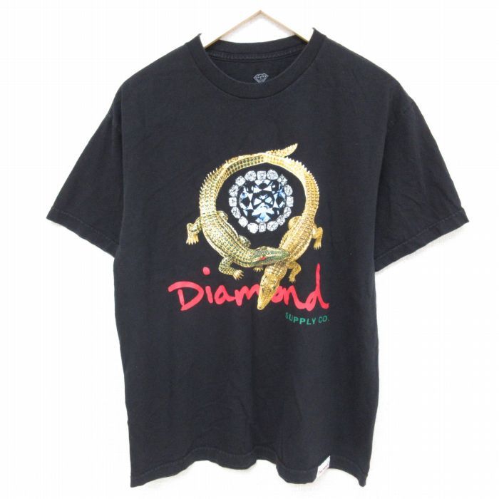 L/古着 半袖 Tシャツ メンズ ダイヤモンド ワニ コットン クルーネック 黒 ブラック 23aug01 中古_画像1