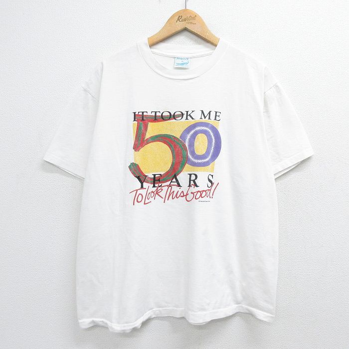 XL/古着 半袖 ビンテージ Tシャツ メンズ 90s IT took ME 50 YEARS 大きいサイズ コットン クルーネック 白 ホワイト 23sep02 中古_画像1