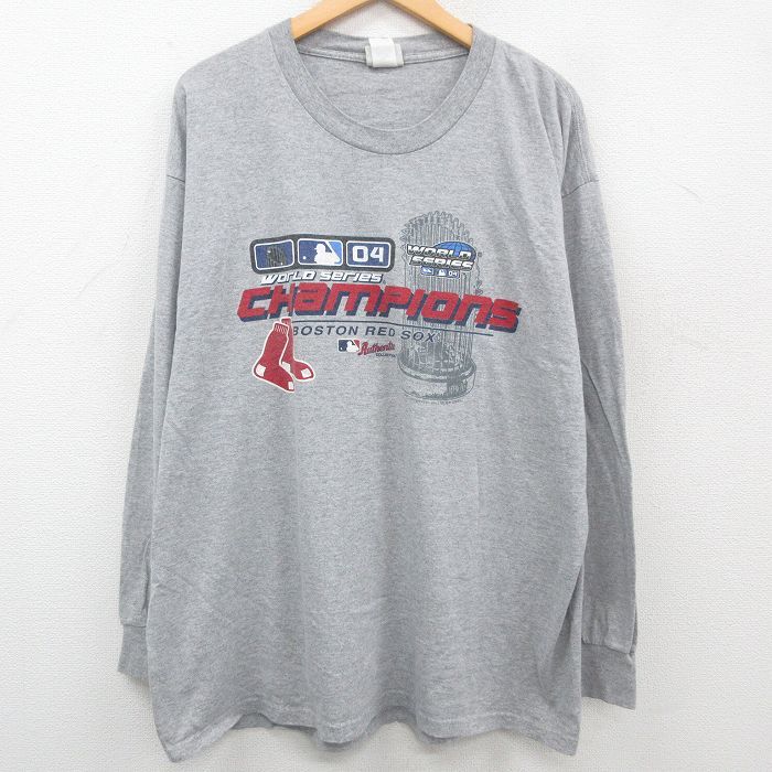 XL/古着 リー Lee 長袖 ビンテージ Tシャツ メンズ 00s MLB ボストンレッドソックス ワールドシリーズ 大きいサイズ クルーネック グレ_画像1