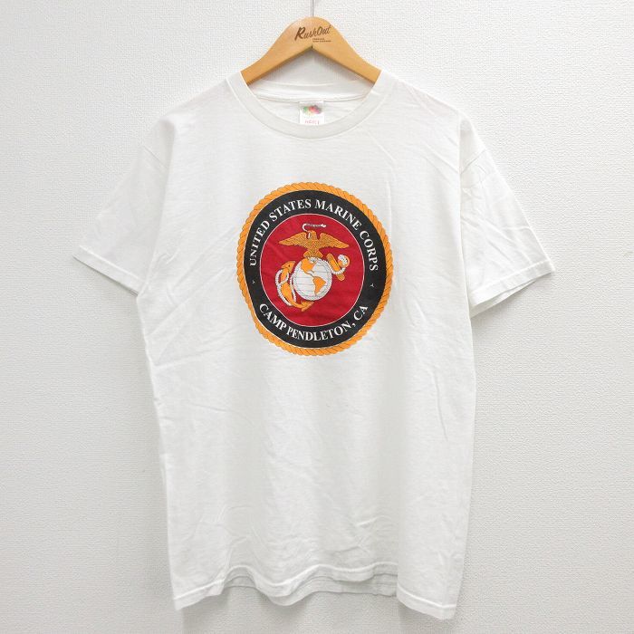 L/古着 半袖 ビンテージ Tシャツ メンズ 00s ミリタリー アメリカ海兵隊 USMC ペンドルトン コットン クルーネック 白 ホワイト 23may1_画像1