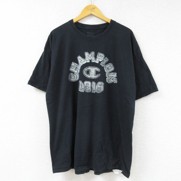 XL/古着 チャンピオン Champion 半袖 ブランド Tシャツ メンズ ビッグロゴ 大きいサイズ コットン クルーネック 黒 ブラック 23may31_画像1