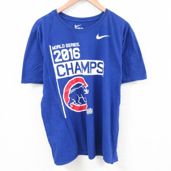 XL/古着 ナイキ NIKE 半袖 ブランド Tシャツ メンズ MLB シカゴカブス 大きいサイズ クルーネック 青 ブルー メジャーリーグ ベースボ_画像1