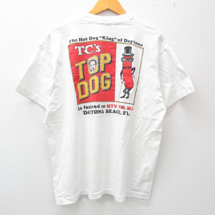 XL/古着 半袖 ビンテージ Tシャツ メンズ 80s ソーセージ TOP DOG クルーネック 白 ホワイト spe 23jun08 中古_画像2