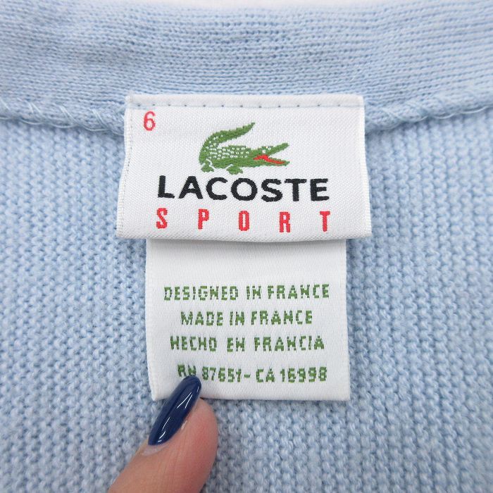 L/古着 ラコステ LACOSTE 長袖 ブランド ニット カーディガン メンズ ワンポイントロゴ アクリル 薄紺 ネイビー 23nov30 中古 トップス_画像4