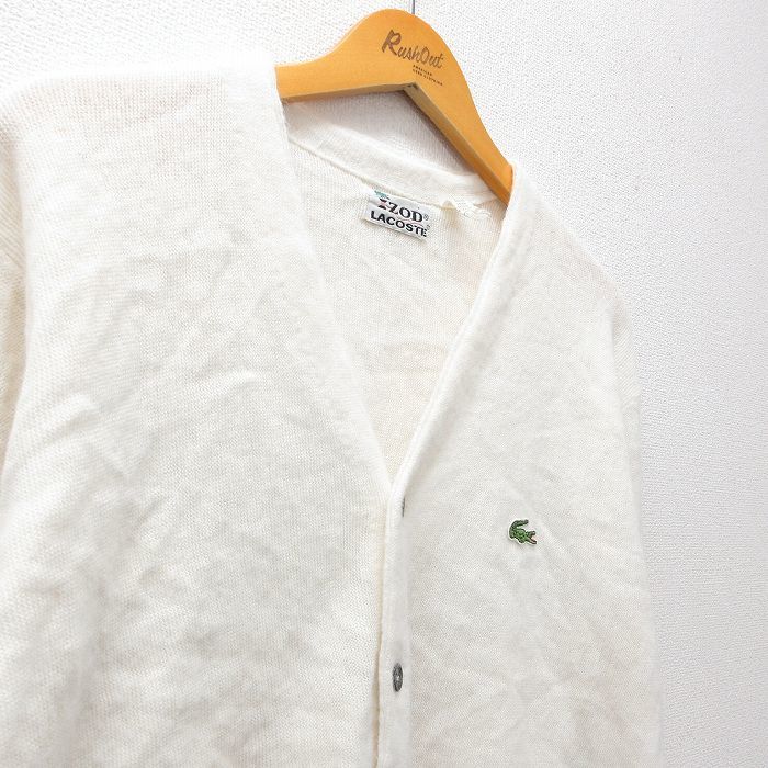 L/古着 ラコステ LACOSTE IZOD 長袖 ブランド ニット カーディガン メンズ 80s ワンポイントロゴ アクリル 白 ホワイト 23dec05 中古_画像2