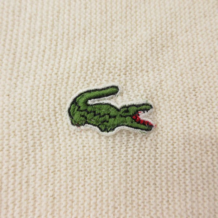 L/古着 ラコステ LACOSTE 長袖 ブランド ニット カーディガン メンズ 80s ワンポイントロゴ アクリル 生成り 23dec08 中古 トップス_画像2