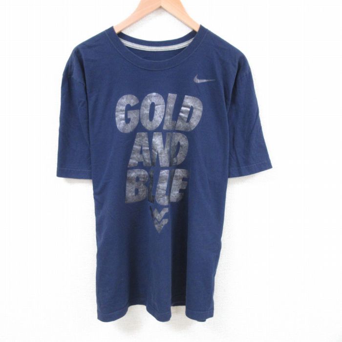 XL/古着 ナイキ NIKE 半袖 ブランド Tシャツ メンズ GOLD 大きいサイズ コットン クルーネック 紺 ネイビー 23aug16 中古_画像1