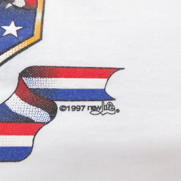 XL/古着 半袖 ビンテージ Tシャツ メンズ 90s AMERICAN 鳥 星条旗 大きいサイズ クルーネック 白 ホワイト 23jun22 中古_画像3