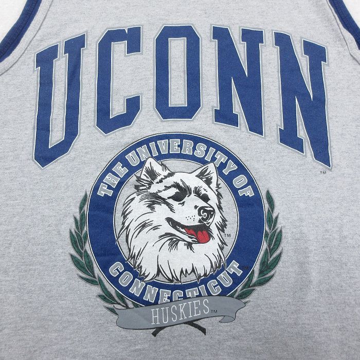 XL/古着 ビンテージ タンクトップ メンズ 90s UCONN コネチカットハスキーズ コットン 大きいサイズ ロング丈 クルーネック 薄グレー_画像3