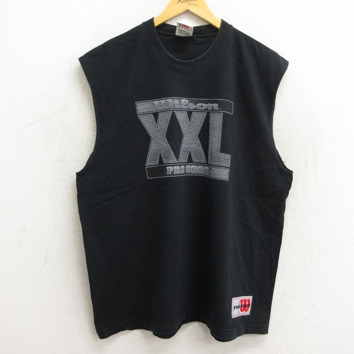 XL/古着 ウィルソン ノースリーブ ビンテージ Tシャツ メンズ 00s ビッグロゴ 大きいサイズ コットン クルーネック 黒 ブラック 23jun1_画像1