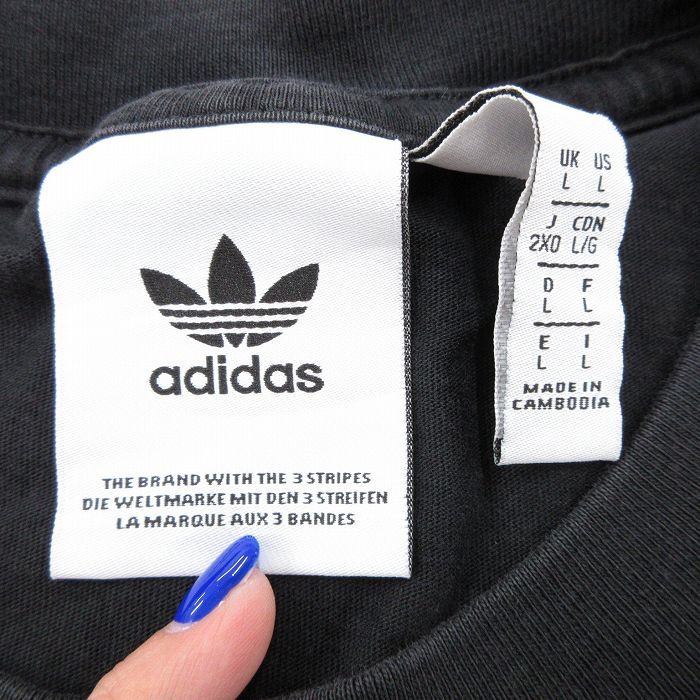 XL/古着 アディダス adidas 半袖 ブランド Tシャツ メンズ ビッグロゴ リーフ トレフォイル コットン クルーネック 黒 ブラック 23aug2_画像5