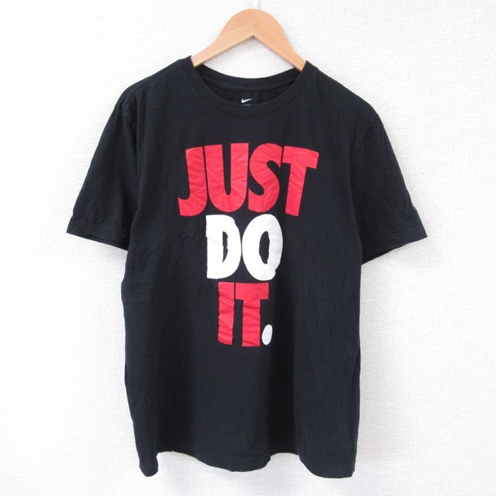 XL/古着 ナイキ NIKE 半袖 ブランド Tシャツ メンズ JUST DO IT コットン クルーネック 黒 ブラック 23aug03 中古_画像1