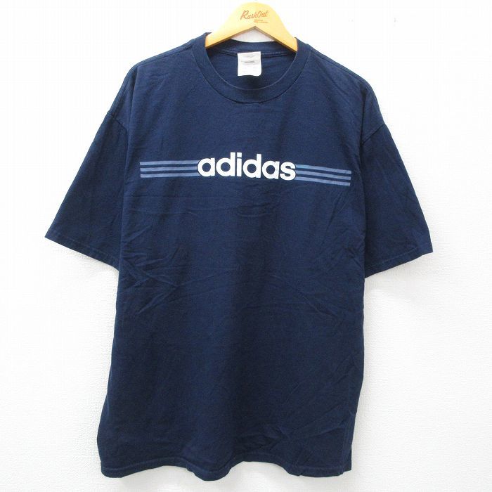 XL/古着 アディダス adidas 半袖 ビンテージ Tシャツ メンズ 00s ビッグロゴ 大きいサイズ コットン クルーネック 紺 ネイビー 23jul03_画像1