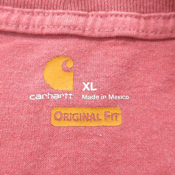 XL/古着 カーハート 半袖 ブランド Tシャツ メンズ ワンポイントロゴ 胸ポケット付き 大きいサイズ クルーネック エンジ系 霜降り 23ju_画像3