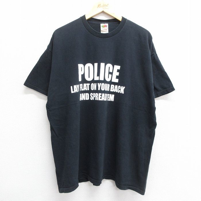 XL/古着 半袖 ビンテージ Tシャツ メンズ 00s POLICE 大きいサイズ コットン クルーネック 黒 ブラック 23jun21 中古_画像1