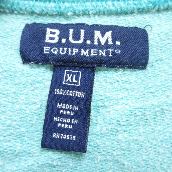 XL/古着 b.u.m. equipment 長袖 トップス メンズ ビッグロゴ 大きいサイズ コットン クルーネック 薄緑 グリーン 23nov14 中古 スエッ_画像3