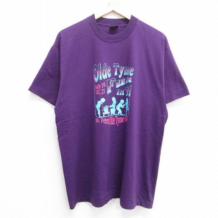 XL/古着 半袖 ビンテージ Tシャツ メンズ 90s Olde Tyme Fun クルーネック 濃紫 パープル 23jun23 中古_画像1
