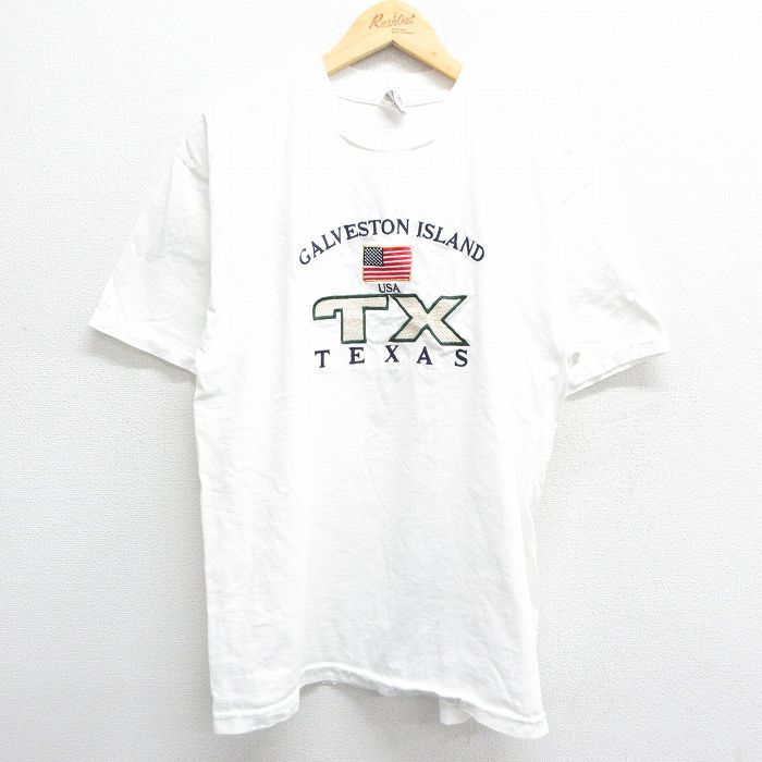 L/古着 半袖 ビンテージ Tシャツ メンズ 00s アイスランド テキサス USAロゴ 星条旗 刺繍 コットン クルーネック 白 ホワイト 23apr14_画像1