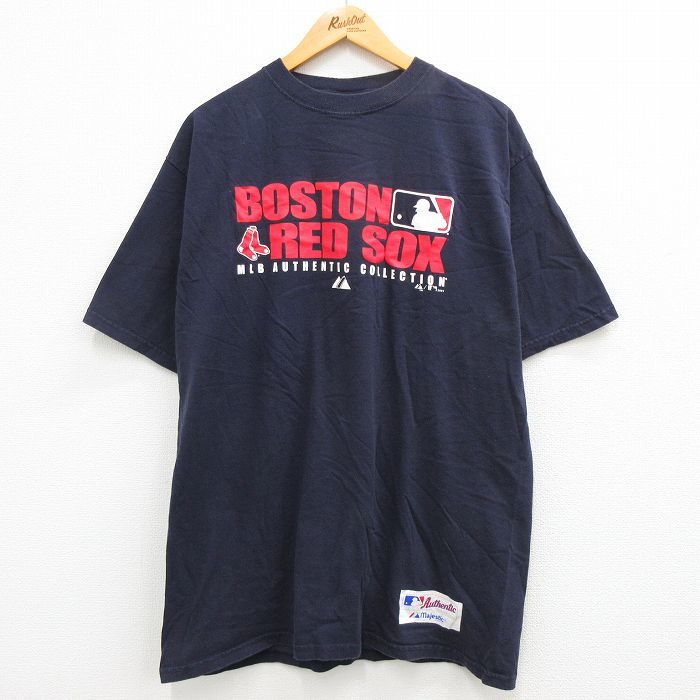 XL/古着 マジェスティック 半袖 ビンテージ Tシャツ メンズ 00s MLB ボストンレッドソックス コットン クルーネック 紺 ネイビー メジ_画像1