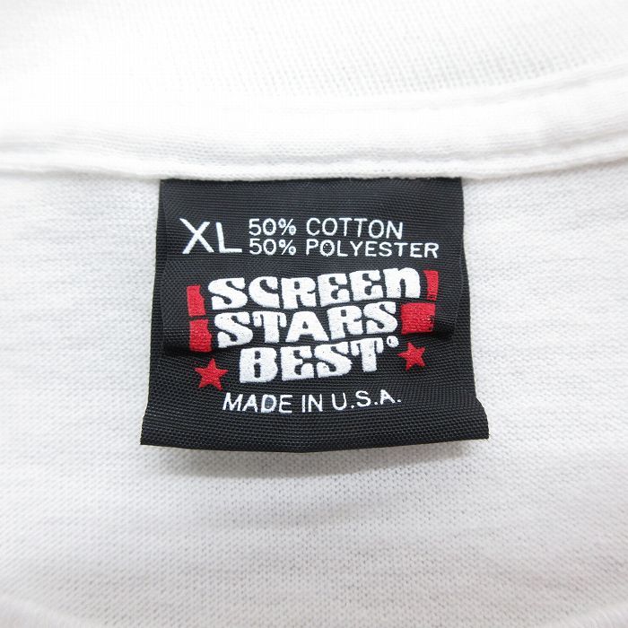 XL/古着 スクリーンスターズ 半袖 ビンテージ Tシャツ メンズ 90s WARNING RETIREE メッセージ 大きいサイズ クルーネック 白 ホワイト_画像3