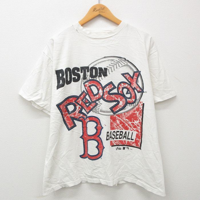 XL/古着 マジェスティック 半袖 ビンテージ Tシャツ メンズ 90s MLB ボストンレッドソックス クルーネック 白 ホワイト メジャーリーグ_画像1
