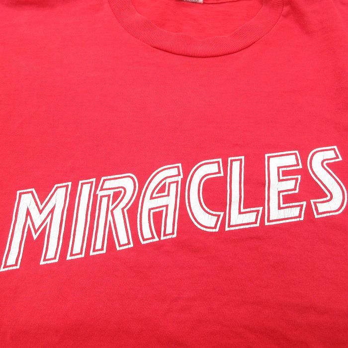 XL/古着 半袖 ビンテージ Tシャツ メンズ 80s MIRACLES コットン クルーネック 赤 レッド 23mar15 中古_画像3