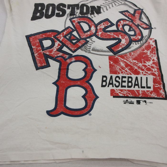 XL/古着 マジェスティック 半袖 ビンテージ Tシャツ メンズ 90s MLB ボストンレッドソックス クルーネック 白 ホワイト メジャーリーグ_画像8
