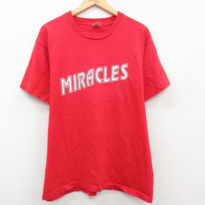 XL/古着 半袖 ビンテージ Tシャツ メンズ 80s MIRACLES コットン クルーネック 赤 レッド 23mar15 中古_画像1