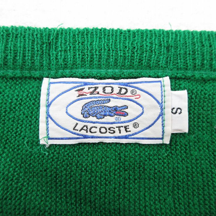 M/古着 ラコステ LACOSTE IZOD 長袖 ブランド セーター メンズ 90s ワンポイントロゴ アクリル Vネック 緑 グリーン 23sep22 中古 ニッ_画像3