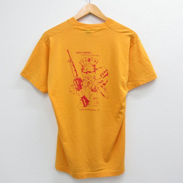 L/古着 半袖 ビンテージ Tシャツ メンズ 80s キャンプ ペンドルトン ワシ ミリタリー マーリンズ クルーネック 黄 イエロー spe 23jun2_画像1