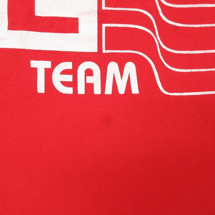 XL/古着 ラッセル 半袖 ビンテージ Tシャツ メンズ 80s THE E TEAM 大きいサイズ クルーネック 赤 レッド 23aug31 中古_画像6