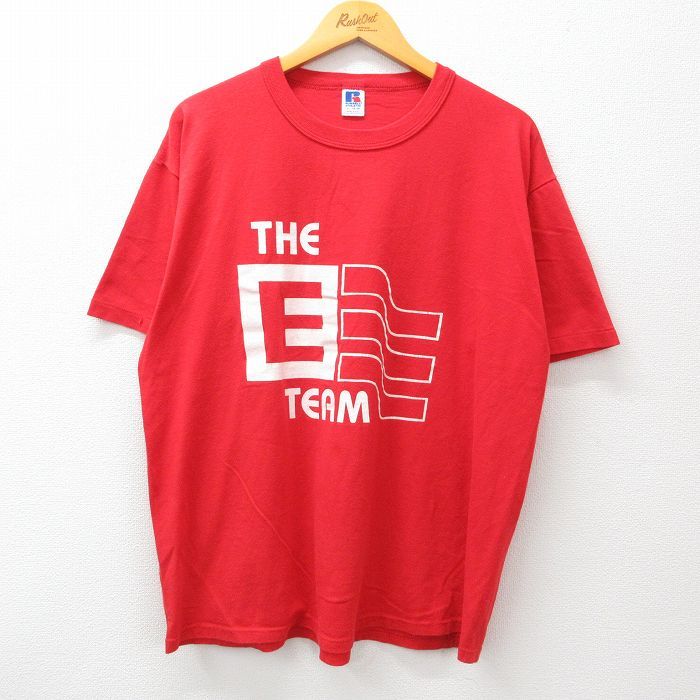 XL/古着 ラッセル 半袖 ビンテージ Tシャツ メンズ 80s THE E TEAM 大きいサイズ クルーネック 赤 レッド 23aug31 中古_画像1