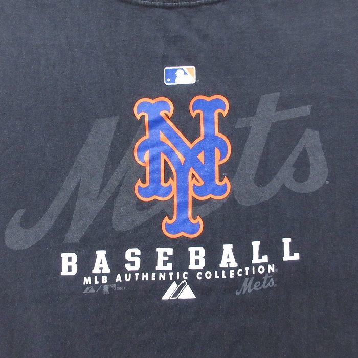 M/古着 半袖 ビンテージ Tシャツ メンズ 00s MLB ニューヨークメッツ クルーネック 黒 ブラック メジャーリーグ ベースボール 野球 23j_画像2