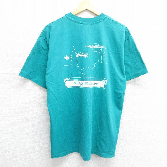 XL/古着 ヘインズ 半袖 ビンテージ Tシャツ メンズ 90s フレデリック高校 サンタクロース トナカイ クルーネック 青緑系 23mar18 中古_画像1