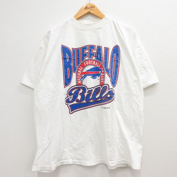 XL/古着 半袖 ビンテージ Tシャツ メンズ 90s NFL バッファロービルズ 大きいサイズ コットン クルーネック 白 ホワイト アメフト スー_画像1