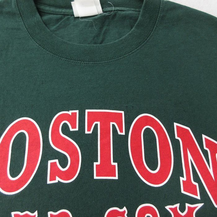 L/古着 リー Lee 半袖 ビンテージ Tシャツ メンズ 00s MLB ボストンレッドソックス コットン クルーネック 緑 グリーン メジャーリーグの画像7