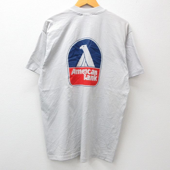 L/古着 ヘインズ 半袖 ビンテージ Tシャツ メンズ 80s 木 赤十字 レッド アメリカンバンク クルーネック グレー 23aug16 中古_画像2