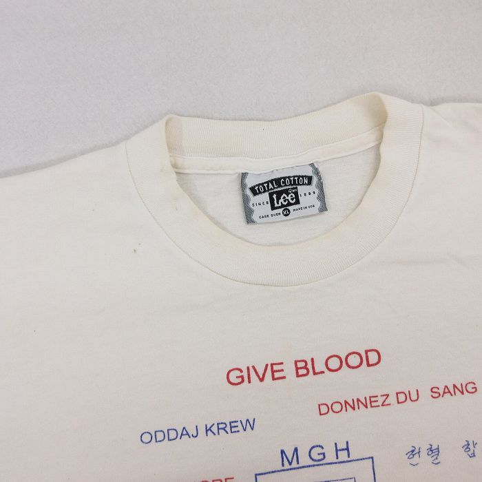 XL/古着 リー Lee 半袖 ビンテージ Tシャツ メンズ 90s GIVE BLOOD 手話 大きいサイズ コットン クルーネック 白 ホワイト spe 23sep04_画像4