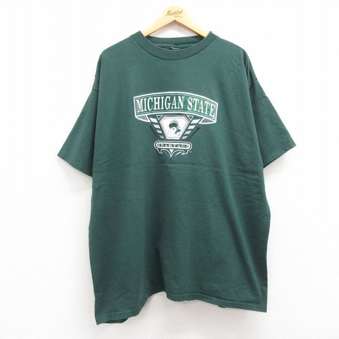 XL/古着 半袖 ビンテージ Tシャツ メンズ 00s ミシガンスパルタンズ 刺繍 大きいサイズ クルーネック 緑 グリーン 23aug24 中古_画像1
