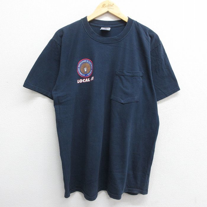 XL/古着 半袖 ビンテージ Tシャツ メンズ 90s LOCAL 41 ニューヨーク 胸ポケット付き コットン クルーネック 紺 ネイビー 23mar10 中古_画像2