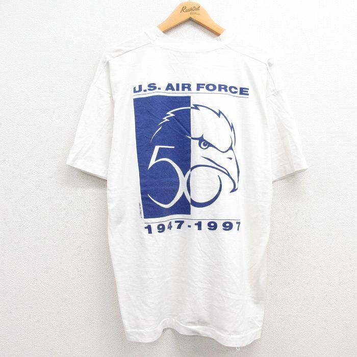 XL/古着 半袖 ビンテージ Tシャツ メンズ 90s ミリタリー USエアフォース 鳥 クルーネック 白 ホワイト 23jul26 中古_画像1